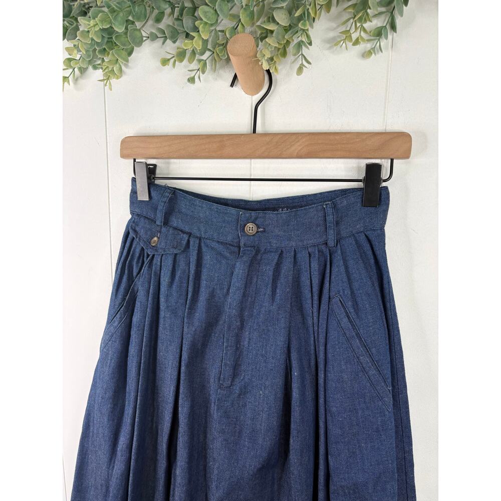 Vintage Ralph Lauren Denim Maxi Skirt Size 6 Dark Wash Pleated Cotton - Picture 2 of 6
